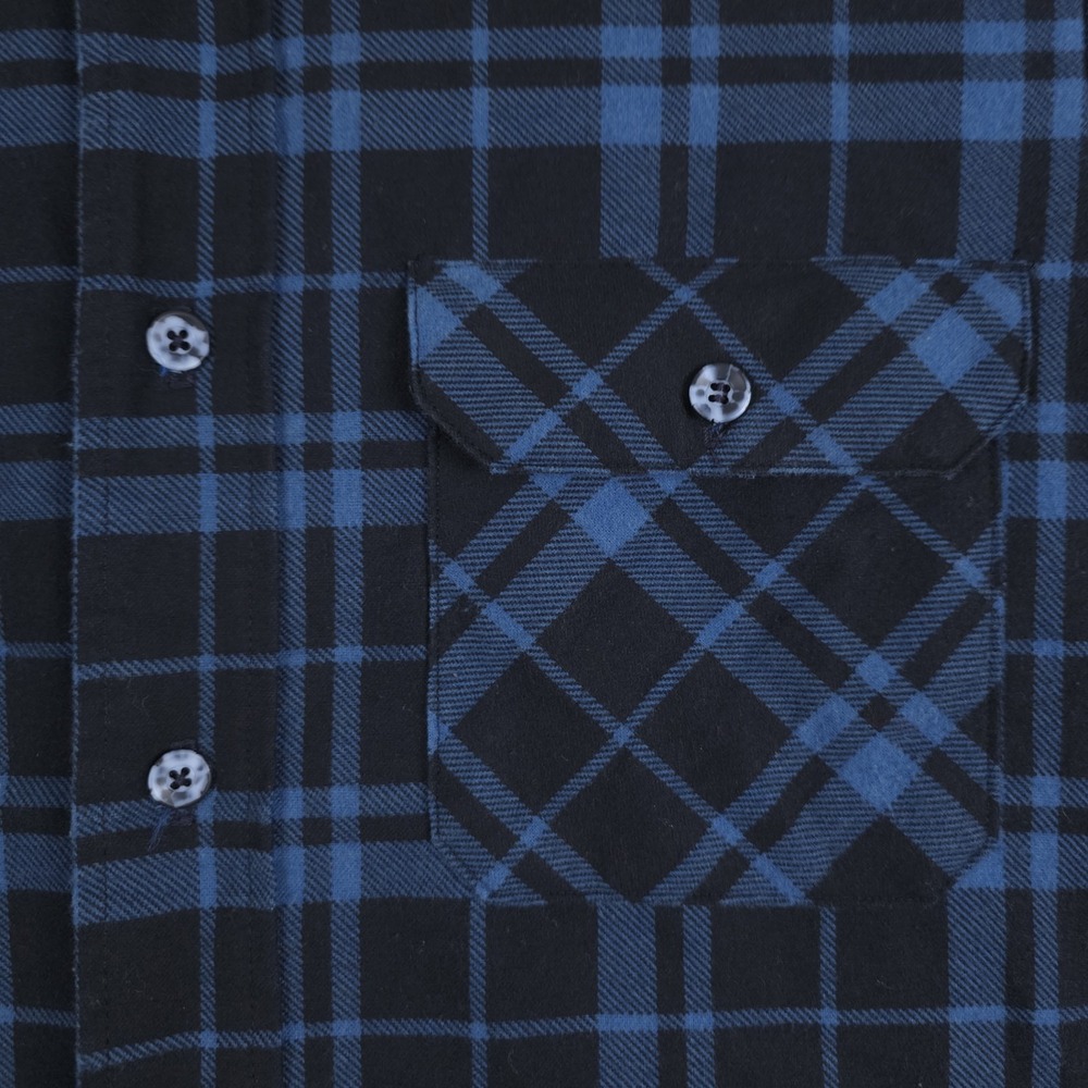 Fieldmaster Flannel Shirt Mens Medium 15.5 Black‎ Blue Plaid Quilt Lined Button - Picture 3 of 10
